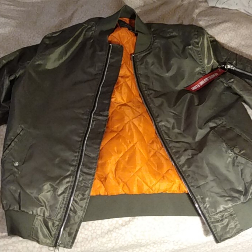 Olive green bomber with orange inside